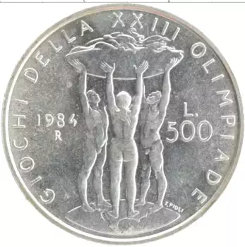 Монета 500 лир Италии 1984 года Серебро Игры XXIII Олимпиады