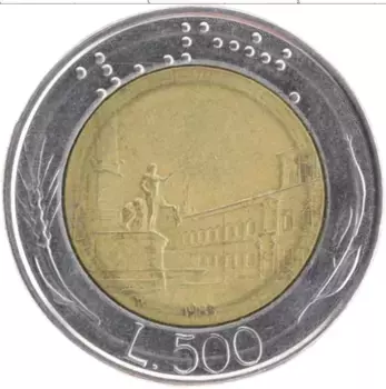 Монета 500 лир Италии 1985 года Биметалл Квиринальский дворец
