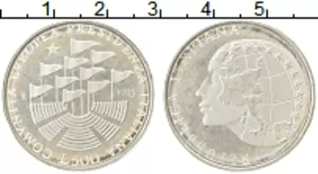 Монета 500 лир Италии 1985 года Серебро Председательство в ЕС