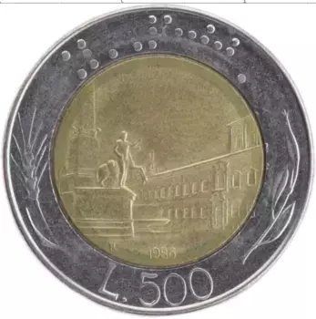 Монета 500 лир Италии 1986 года Биметалл