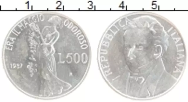 Монета 500 лир Италии 1987 года Серебро 150 лет со дня смерти Джакомо Леопарди