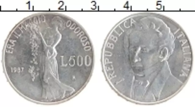 Монета 500 лир Италии 1987 года Серебро 150-летие со дня смерти поэта Джакомо Леопарди