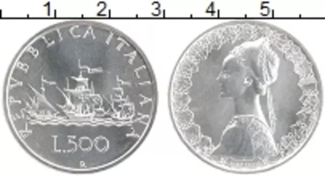 Монета 500 лир Италии 1987 года Серебро Корабли Колумба