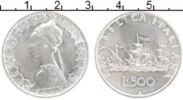 Монета 500 лир Италии 1987 года Серебро Корабли Колумба