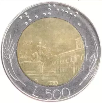 Монета 500 лир Италии 1988 года Биметалл