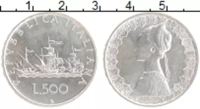 Монета 500 лир Италии 1988 года Серебро Корабли Колумба