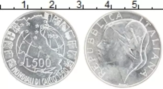 Монета 500 лир Италии 1989 года Серебро Чемпионат мира п футболу
