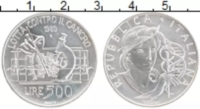 Монета 500 лир Италии 1989 года Серебро Наука