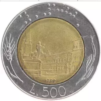 Монета 500 лир Италии 1990 года Биметалл