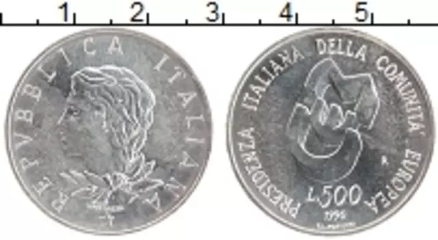 Монета 500 лир Италии 1990 года Серебро Председательство Италии в ЕЭС