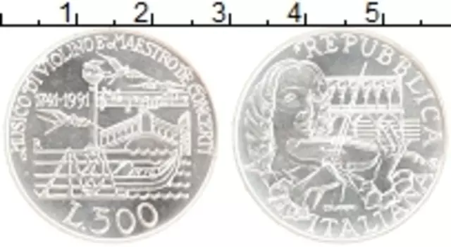 Монета 500 лир Италии 1991 года Серебро 250 лет со дня смерти Антонио Вивальди