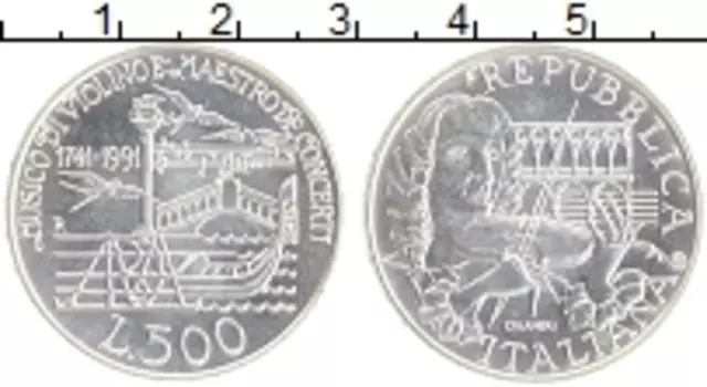 Монета 500 лир Италии 1991 года Серебро 250 лет со дня смерти Антонио Вивальди
