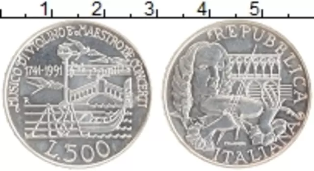Монета 500 лир Италии 1991 года Серебро 250 лет со дня смерти Антонио Вивальди