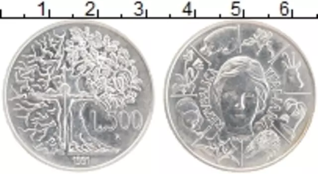 Монета 500 лир Италии 1991 года Серебро Итальянская Флора и Фауна