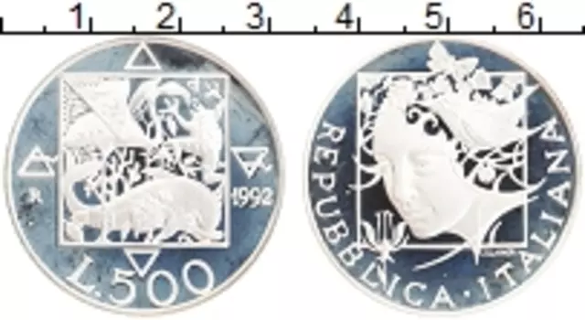 Монета 500 лир Италии 1992 года Серебро Флора и фауна Италии