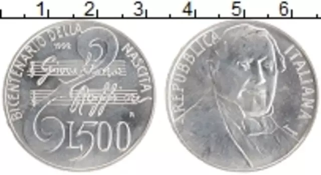Монета 500 лир Италии 1992 года Серебро Маэстро Россини