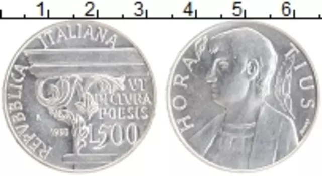 Монета 500 лир Италии 1993 года Серебро 2000 лет со дня смерти Горация