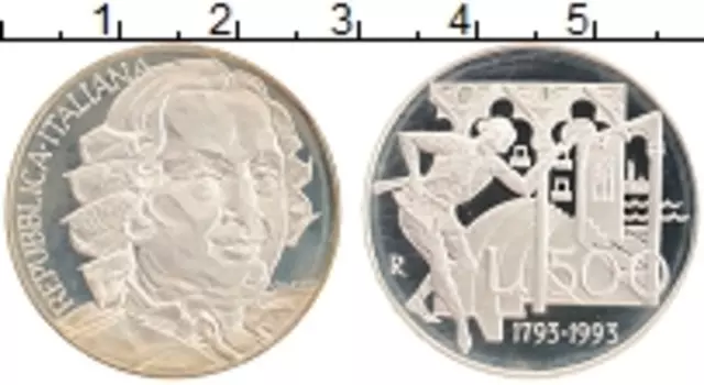 Монета 500 лир Италии 1993 года Серебро 200 лет со дня смерти Карло Гольдони