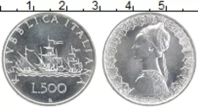 Монета 500 лир Италии 1993 года Серебро Корабли Колумба