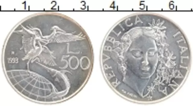 Монета 500 лир Италии 1993 года Серебро Защита окружающей среды