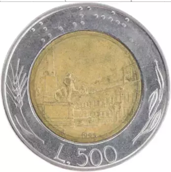Монета 500 лир Италии 1995 года Биметалл