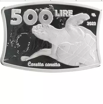 Монета 500 лир Италии 2023 года Посеребрение UNUSUAL