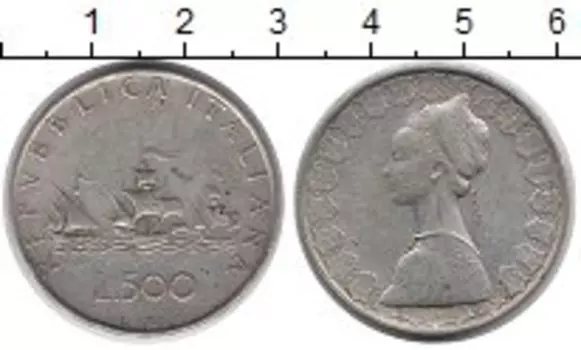 Монета 500 лир Италии Серебро Корабли Колумба