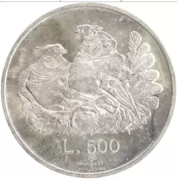 Монета 500 лир Сан-Марино 1974 года Серебро