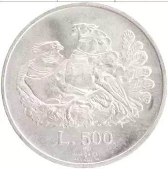 Монета 500 лир Сан-Марино 1974 года Серебро