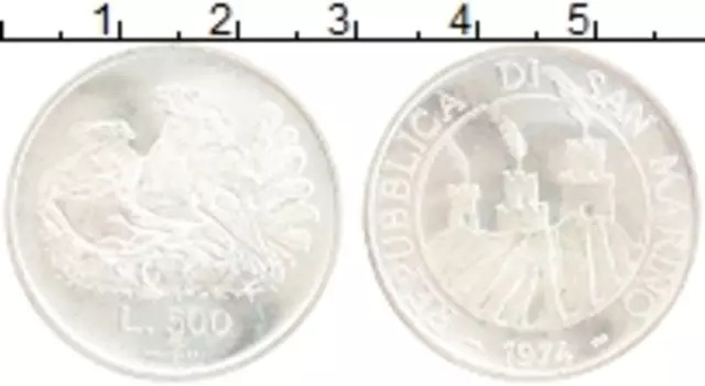 Монета 500 лир Сан-Марино 1974 года Серебро