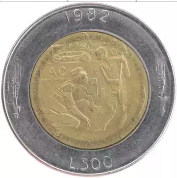Монета 500 лир Сан-Марино 1982 года Биметалл ФАО