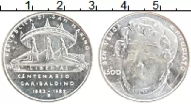 Монета 500 лир Сан-Марино 1982 года Серебро 100 лет со дня смерти Гарибальди