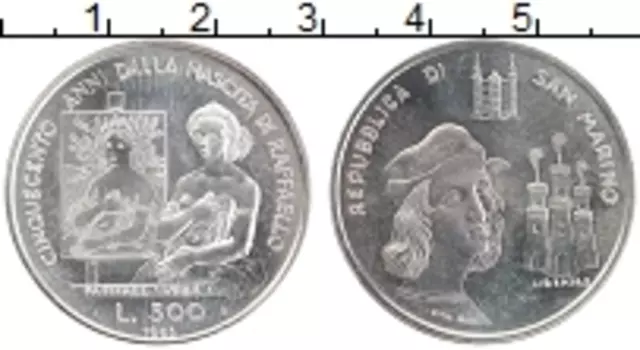 Монета 500 лир Сан-Марино 1983 года Серебро Рафаэль