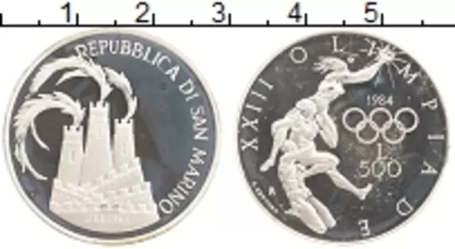 Монета 500 лир Сан-Марино 1984 года Серебро Олимпийские игры