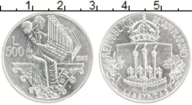 Монета 500 лир Сан-Марино 1985 года Серебро Европейский год музыки