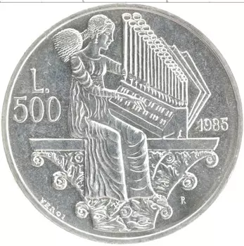 Монета 500 лир Сан-Марино 1985 года Серебро Европейский год музыки