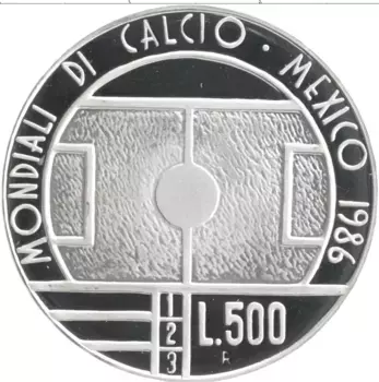 Монета 500 лир Сан-Марино 1986 года Серебро Чемпионат Мира по футболу Мексика-1986