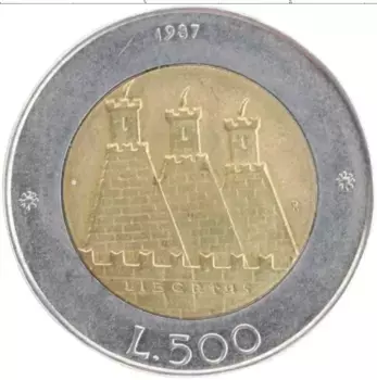 Монета 500 лир Сан-Марино 1987 года Биметалл
