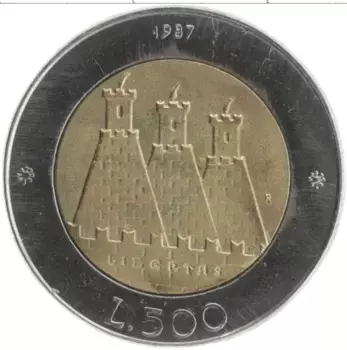 Монета 500 лир Сан-Марино 1987 года Биметалл