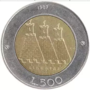 Монета 500 лир Сан-Марино 1987 года Биметалл
