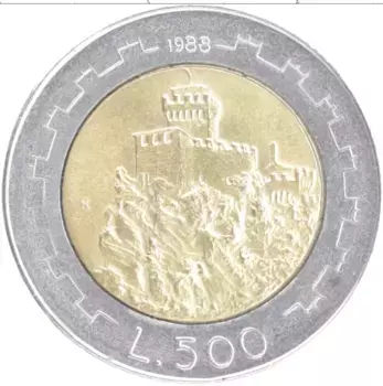 Монета 500 лир Сан-Марино 1988 года Биметалл
