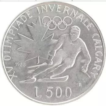 Монета 500 лир Сан-Марино 1988 года Серебро Олимпийские игры в Калгари