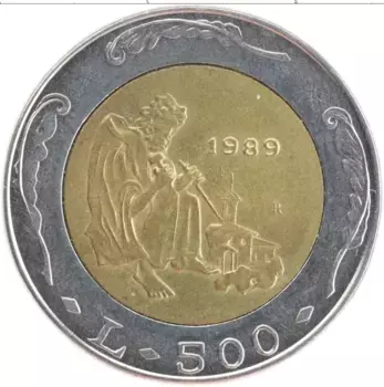 Монета 500 лир Сан-Марино 1989 года Биметалл Каменьщик