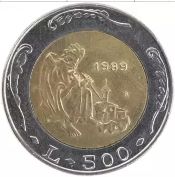 Монета 500 лир Сан-Марино 1989 года Биметалл KM#239