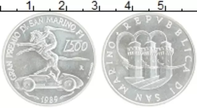 Монета 500 лир Сан-Марино 1989 года Серебро Гран-При Сан-Марино