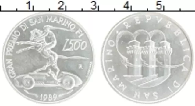Монета 500 лир Сан-Марино 1989 года Серебро Гран-При Сан-Марино