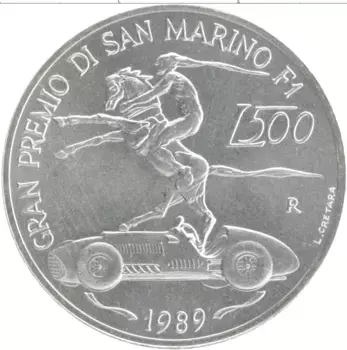 Монета 500 лир Сан-Марино 1989 года Серебро Гран-при Сан-Марино