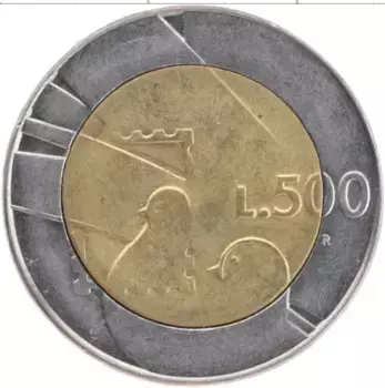 Монета 500 лир Сан-Марино 1990 года Биметалл Голуби