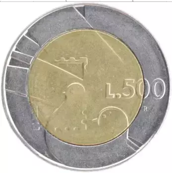 Монета 500 лир Сан-Марино 1990 года Биметалл 1600 лет истории Сан-Марино