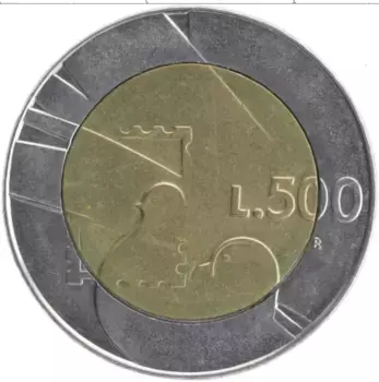 Монета 500 лир Сан-Марино 1990 года Биметалл